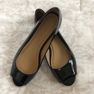 Talbots Black Patent Leather Peep Toe Flat Sandals